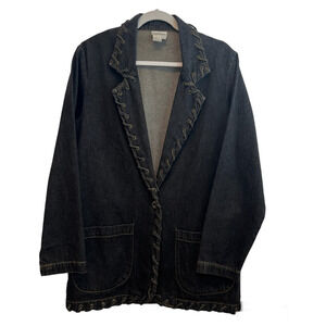 Vintage Newport News Dark Denim Whip Stitch Trim Blazer Medium Jacket Pockets